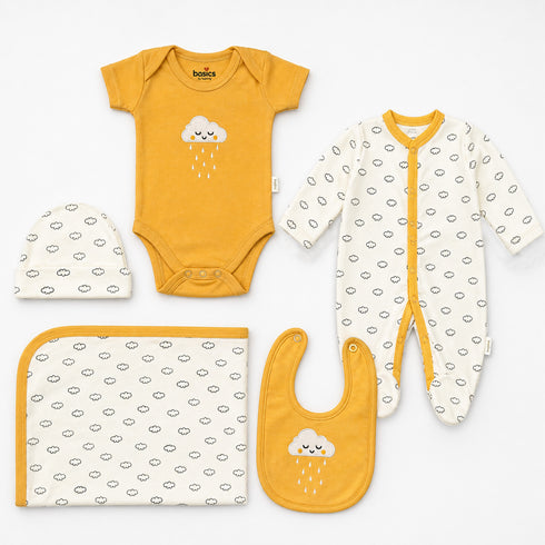 Basics Pack of 5 Baby Starter Gift Set Peach White Clouds