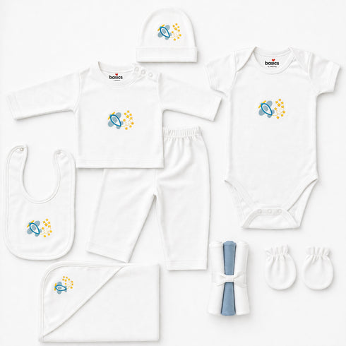 Basics Pack of 10 Baby Starter Gift Set White Aeroplane Design