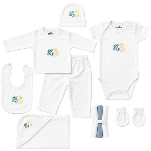 Basics Pack of 10 Baby Starter Gift Set White Aeroplane Design