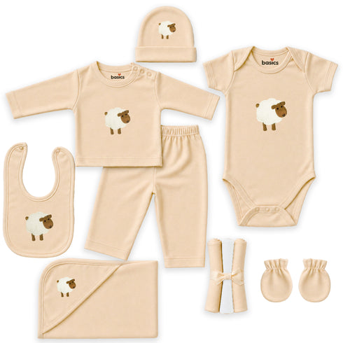 Basics Pack of 10 Baby Starter Gift Set Beige Sheep Design