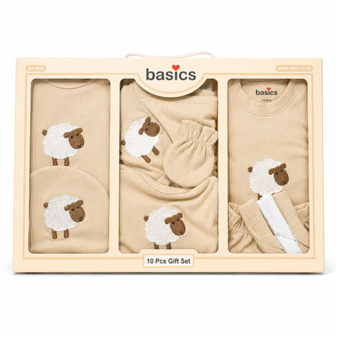Basics Pack of 10 Baby Starter Gift Set Beige Sheep Design