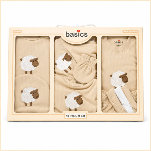 Basics Pack of 10 Baby Starter Gift Set Beige Sheep Design