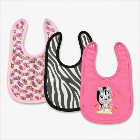 Basics Pack of 3 Baby Bibs Pink Baby Zebra Design