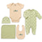 Basics Pack of 5 Baby Starter Gift Set Green Beige Excavator Design
