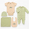 Basics Pack of 5 Baby Starter Gift Set Green Beige Excavator Design