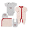 Basics Pack of 5 Baby Starter Gift Set White Grey Baseball Design