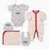 Basics Pack of 5 Baby Starter Gift Set White Grey Baseball Design