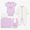 Basics Pack of 5 Baby Starter Gift Set White Purple Kitty Design