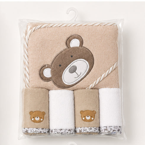 Bath Towel Set with Washcloths Brown Baby Bear