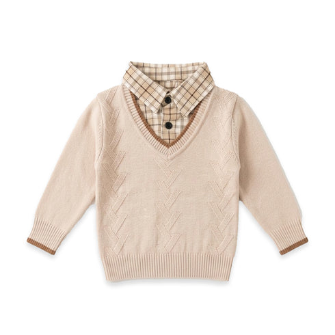 Woolen Boy Clothes Beige Formal Sweater
