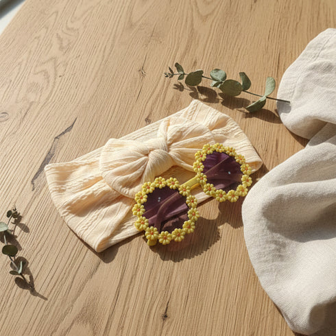 Beige Turban Headband & Sunglasses Set for Babies