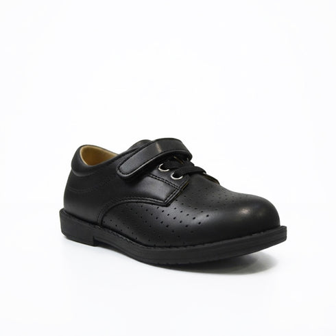 Black Perforated Apron Toe Derby Boys Shoes