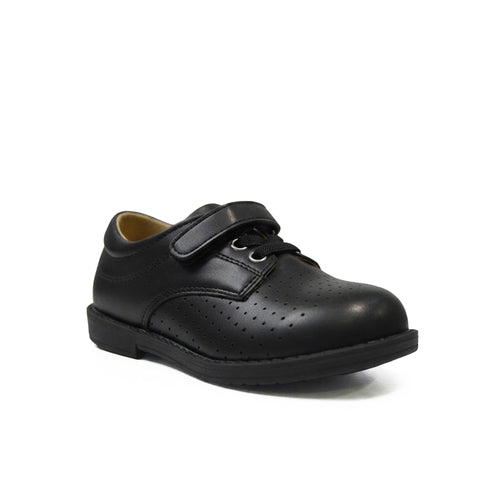 Black Perforated Apron Toe Derby Boys Shoes