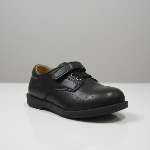 Black Perforated Apron Toe Derby Boys Shoes