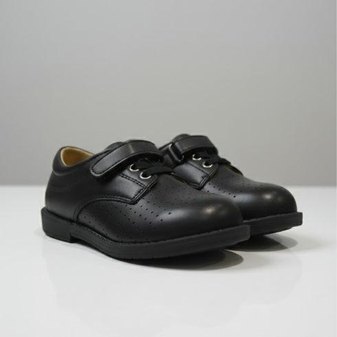 Black Perforated Apron Toe Derby Boys Shoes