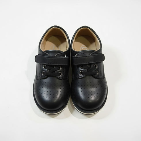 Black Perforated Apron Toe Derby Boys Shoes