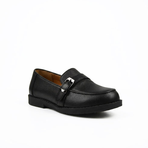 Black Textured Buckle Loafers Boys Shoes