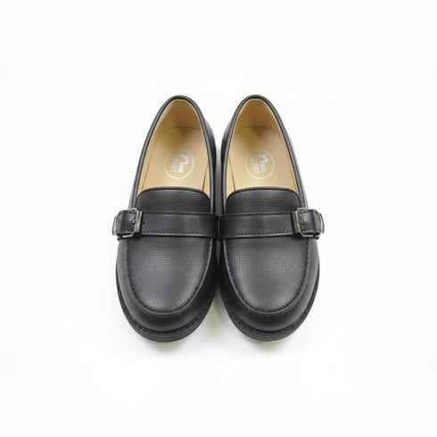 Black Textured Buckle Loafers Boys Shoes
