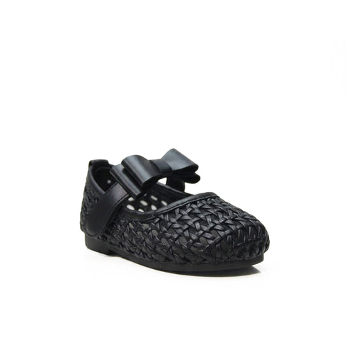 Black Woven Bow Mary Jane Pump Shoes