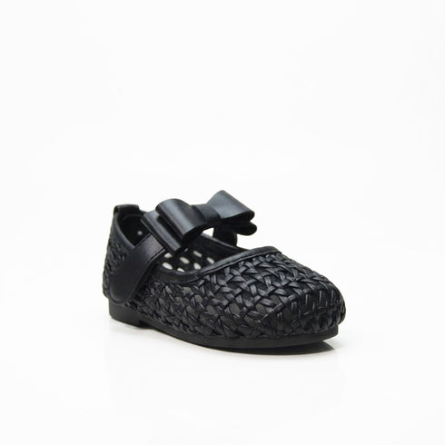 Black Woven Bow Mary Jane Pump Shoes