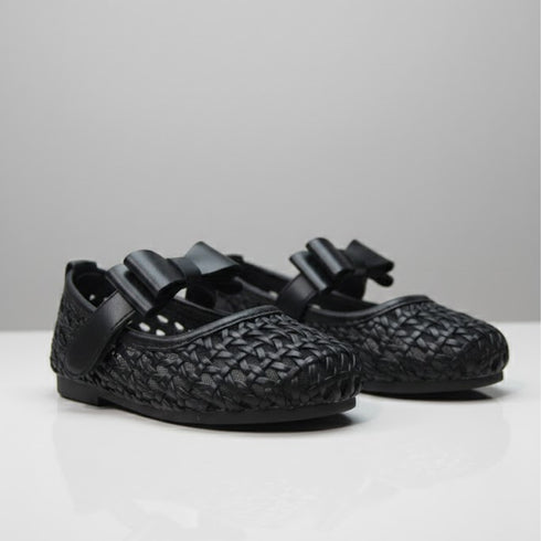 Black Woven Bow Mary Jane Pump Shoes