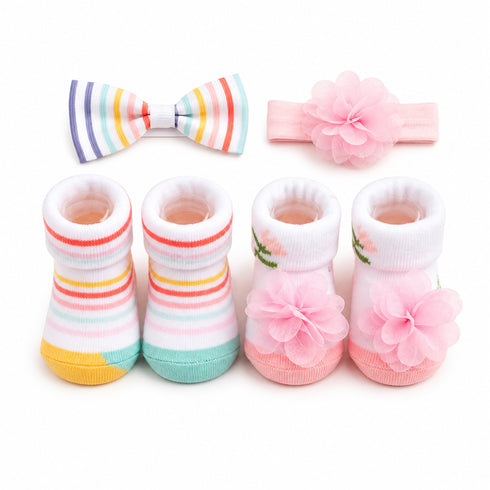 Booties Socks and Headbands Set Pink Floral