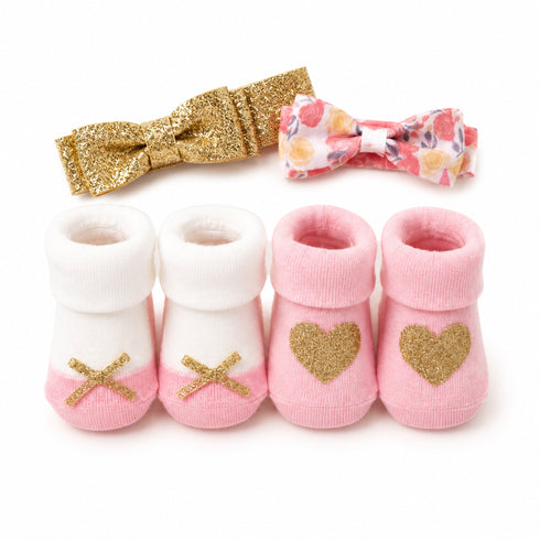 Booties and Headbands Set Pink Glittered