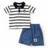 Boys 2Pc Polo Shirt & Denim Shorts Set White Blue Stripes