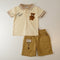 Boys 2Pc Polo Shirt & Shorts Set Brown Beige Yep Bear