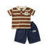 Boys 2Pc Polo Shirt & Shorts Set Brown Blue Striped