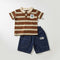 Boys 2Pc Polo Shirt & Shorts Set Brown Blue Striped