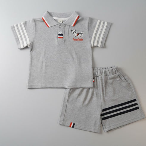 Boys 2Pc Polo Shirt & Shorts Set Grey