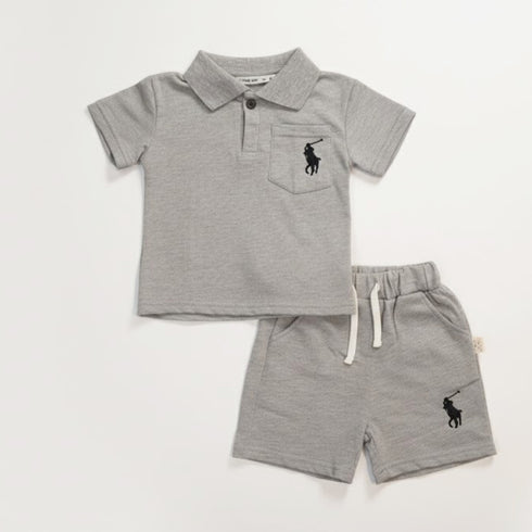Boys 2Pc Polo Shirt & Shorts Set Grey
