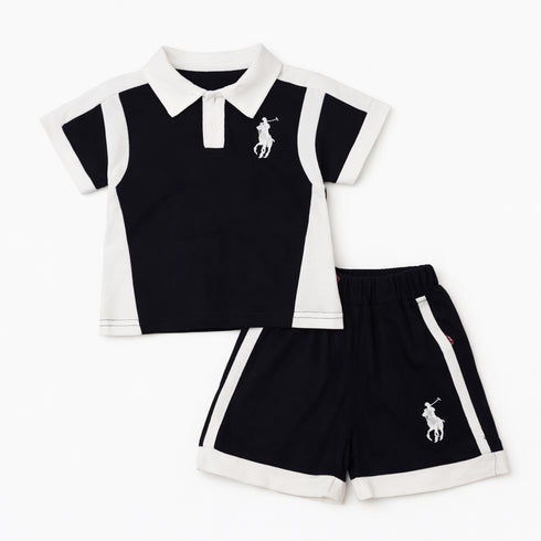 Boys 2Pc Polo Shirt & Shorts Set White Navy