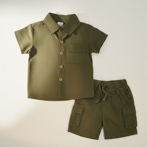 Boys 2Pc Shirt & Shorts Set Green