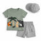 Boys 3Pc T-Shirt, Hat & Shorts Set Grey Green Jungle