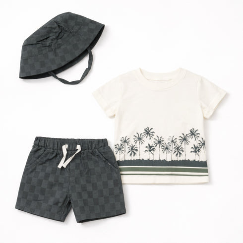 Boys 3Pc T-Shirt, Hat & Shorts Set Trees