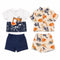Boys 4Pc Suit Set Shirt T Shirt & Shorts Beige Blue Dino