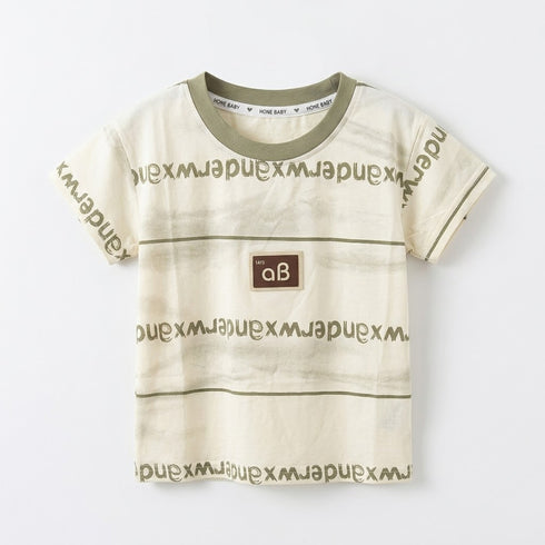 Boys Alphabet Print Graphic T-Shirt Cream