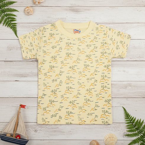Boys Beige Beach & Tree Print T-Shirt