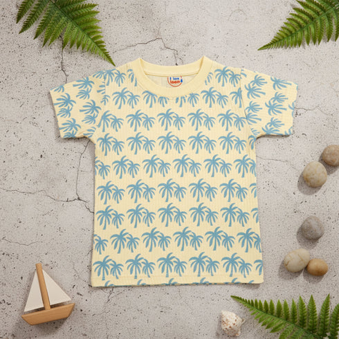 Boys Beige Tree Print T-Shirt