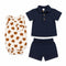 Boys Outfit Blue Beige Baby Bear Shirt Bodysuit & Shorts