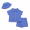 Boys Outfit Blue Muslin Bucket Hat Co-ord Shirt & Shorts Set
