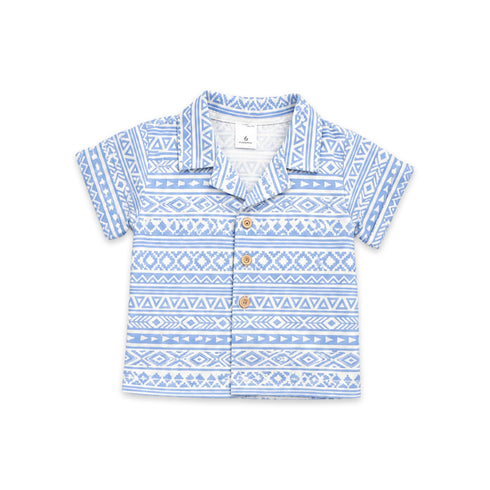 Boys Outfit Aztec Cuban Collar Shirt T Shirt & Shorts