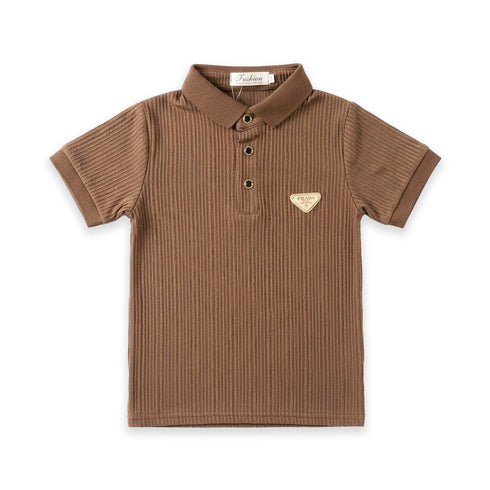 Boys Cable Knit Polo Shirt Brown