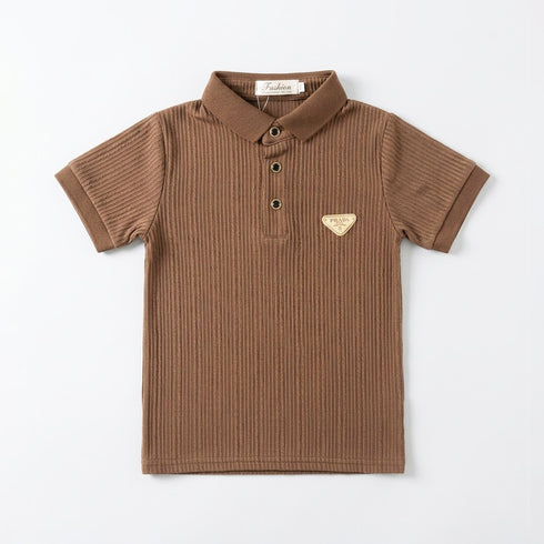 Boys Cable Knit Polo Shirt Brown