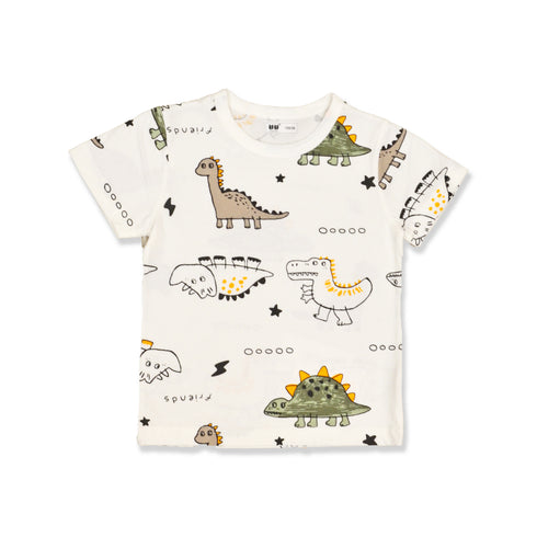 Boys Dino and Crocodile T-Shirt White