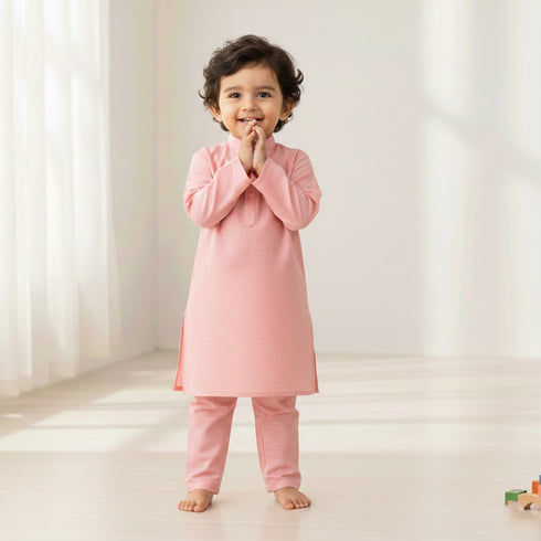 Boys Festive Eastern Wear Sherwani Collar Kurta with Shalwar Pink