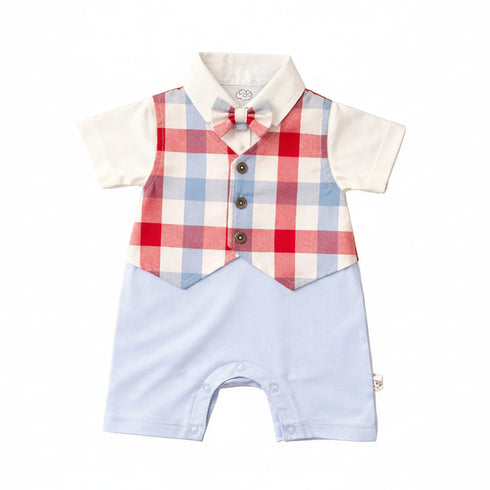 Boys Eid Wear Formal Romper White Blue