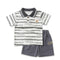Boys Graphic Striped Polo Shirt & Shorts Suit Grey